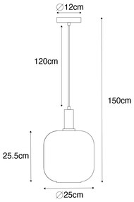 Lampada a sospensione di design nera con ottone e vetro ambrato - Zuzanna