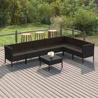 Set Divani da Giardino 8 pz con Cuscini in Polyrattan Nero cod mxl 38370