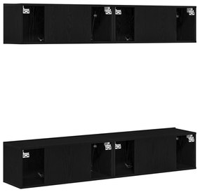 Set di mobili tv a parete in 4 pezzi in legno ingegnerizzato nero e rovere
