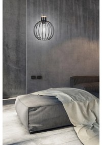 Sospensione 1 Luce Morgana Paralume A Gabbia In Acciaio Nero E Legno Naturale