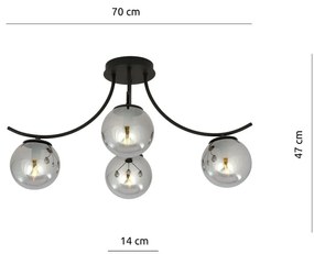Lampadario da Soffitto in Acciaio e Vetro BOSTON 4 Nero 4xE14 Colore delle Sfere Grafite