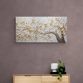 Stampa su tela – Albero con fiori bianco-dorati