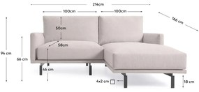 Kave Home - Divano Galene 3 posti con chaise longue destro beige 214 cm