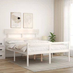 Letto per Anziani con Testiera Bianco King Legno Massello