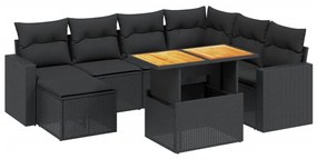 Set divani da giardino con cuscini 8 pz nero in polyrattan