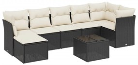 Set divani da giardino con cuscini 8 pz nero in polyrattan