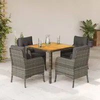 Set da Pranzo da Giardino 5 pz con Cuscini in Polyrattan Grigio 3211873