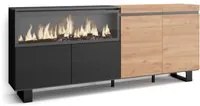 Credenza, Mobile, Cucina, 210, 4 Porte, Camino elettrico XXL, Design industriale, Rovere e nero RF3222