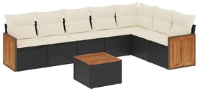 Set divani da giardino con cuscini 8 pz nero in polyrattan