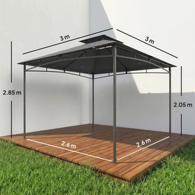 Gazebo da Giardino 300x300x285 cm con Doppio Tetto in Poliestere e Metallo Grigio Scuro...