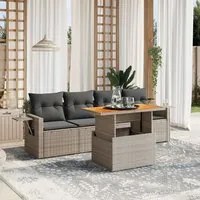 Set Divano da Giardino 5 pz con Cuscini Grigio in Polyrattan 3271634