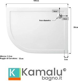 Piatto doccia 100x80 semicircolare versione destra KAM-1000 - KAMALU