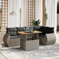 Set Divano da Giardino 6 pz con Cuscini Grigio in Polyrattan 3272187