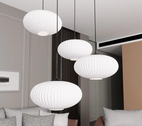 Lampadario 4 Luci Coco Base Tonda In Acciaio Nero Paralume Plissettato Bianco