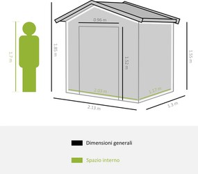 Casetta Box da Giardino in Lamiera Grigio 213x127x185 cm...