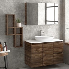 Composizione bagno sospesa 100cm: mobile, specchio e due pensili  TOD-100C - KAMALU