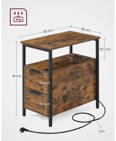 Tavolino d'appoggio con prese elettriche integrate e porte USB ROD marrone/nero