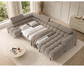 Divano angolare marrone chiaro allungabile (con penisola a sinistra/a U) con rivestimento in velluto Feraria – ELTAP