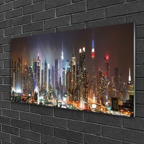 Quadro vetro Città della notte New York 100x50 cm