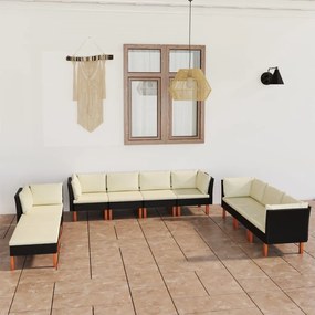 Set Divani da Giardino 10 pz con Cuscini in Polyrattan Nero