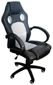 Sedia Gaming Stile Racing Girevole Ergonomica Poltrona Ufficio Scrivania Casa PC In Ecopelle Con Rotelle Braccioli Altezza Regolabile Inclinazione Meccanica Cary (Nero e Bianco)