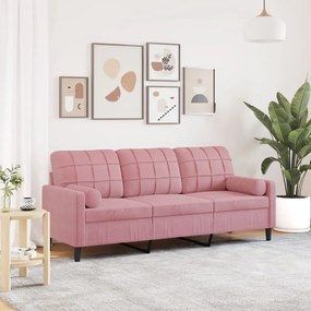 Divano A 3 Posti Con Cuscini Rosa 180 Cm İn Velluto /