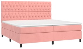 Letto a Molle con Materasso e LED Rosa 200x200 cm in Velluto