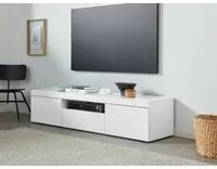 Mobile porta TV Dcorradin, Credenza bassa da soggiorno a 3 ante, Base porta TV, 160x40h35 cm, Bianco lucido