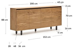Kave Home - Credenza Uxue in legno massello di acacia finitura naturale 200 x 88 cm