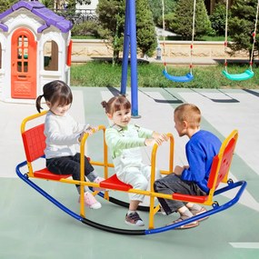 Costway Altalena basculante oscillante di metallo con maniglie e 3 posti a sedere, Altalena saliscendi per bambini