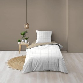 Set copripiumino e federa bianco/beige in cotone per letto singolo 140x200 cm Cadria – douceur d'intérieur
