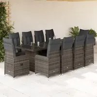 Set Bistr da Giardino 11 pz con Cuscini in Polyrattan Grigio 3277282