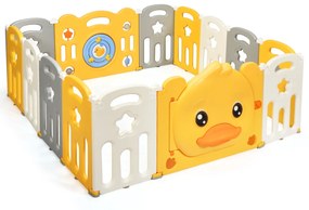 Costway Box pieghevole per bambini, Centro attività sicuro con disegno di anatroccolo giallo