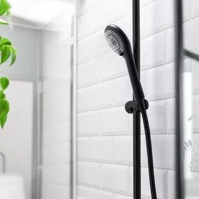 WENKO 24924100 - Soffione doccia con sistema di risparmio idrico 11x11 cm, nero