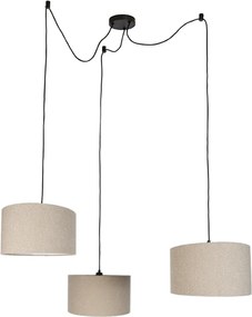 Lampada a sospensione nera con tessuto teddy beige 35cm 3 luci - Cava