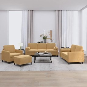 Set Di Divani 4 Pz Con Cuscini Marrone İn Velluto /