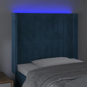 Testiera a led blu scuro 83x16x118/128 cm in velluto