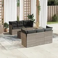 Set Divani da Giardino 7pz con Cuscini Grigio Chiaro Polyrattan 3249101