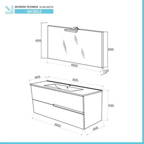 Mobile bagno sospeso 100 bianco lucido con lavabo e specchio LED Eva