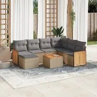 Set Divano da Giardino 8 pz con Cuscini Beige in Polyrattan 3260295