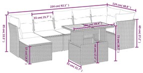 Set divani da giardino con cuscini 8 pz nero in polyrattan