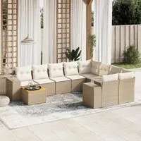 Set Divano da Giardino 10 pz con Cuscini Beige in Polyrattan 3257941