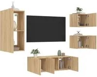 Mobili TV a Muro con LED 5pz Rovere Sonoma Legno Multistrato 3216827