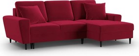 Divano angolare rosso allungabile e con contenitore (con penisola a destra/con chaise lounge) con rivestimento in velluto Kyoto – Cosmopolitan Design