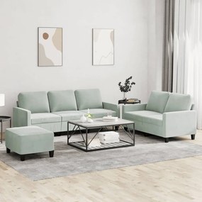 Set Di Divani 3 Pz Con Cuscini Grigio Chiaro İn Velluto /