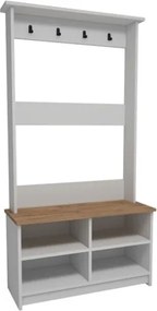 Mobile Ingresso 90 Cm Con Appendiabiti Panca E Vani A Giorno Carmela Rovere Bianco