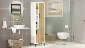 Colonna Bagno Multiuso Armadietto 45x36x174H Rovere E Bianco Flora