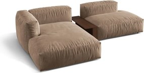 Divano angolare componibile marrone chiaro (con penisola a sinistra/con chaise lounge) con rivestimento in velluto Martina – Micadoni