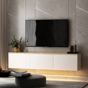 Mobile TV bianco-naturale effetto rovere 160x35x32 cm Neon - Kalune Design