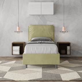 Letto singolo imbottito 80x200 microfibra Antea senza rete, con rete e contenitore, Tè Verde / Contenitore
